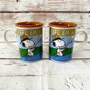 PEANUTS Vintage Gibson Snoopy "Reel Em In" Fishing Mugs 12oz
